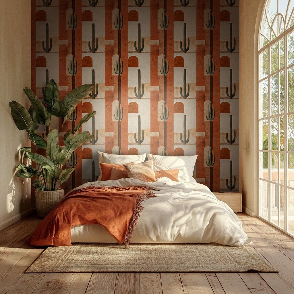 Papel tapiz Cactus y Arcos Terracota