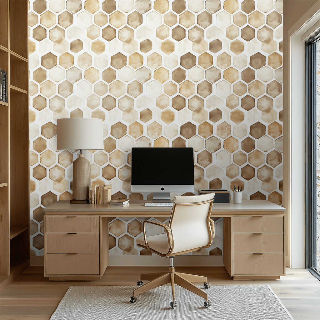 Papel tapiz Hexágonos Arena Efecto Acuarela