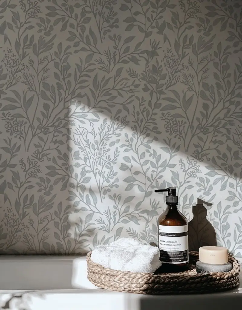 Papel tapiz Ramas y Flores Gris Claro