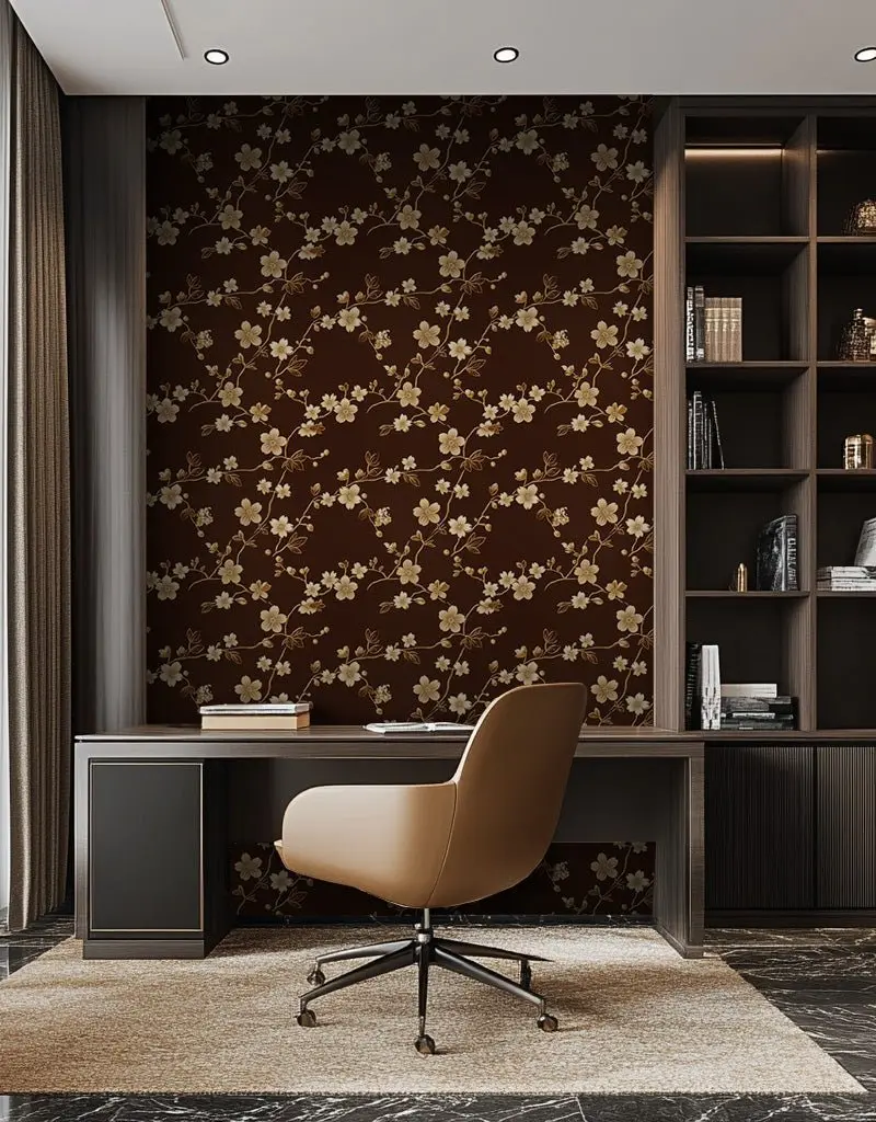 Papel tapiz Flores Doradas Fondo Café