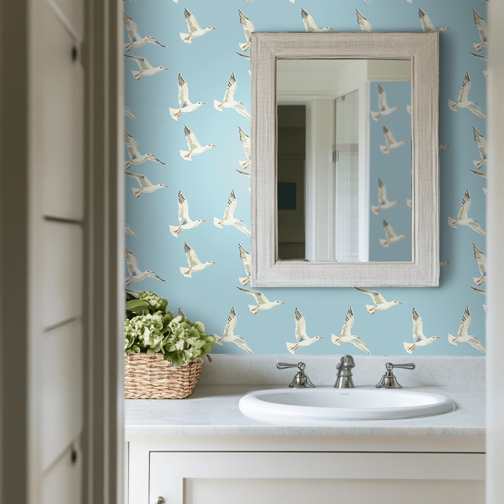 Papel tapiz Gaviotas Blancas Fondo Azul