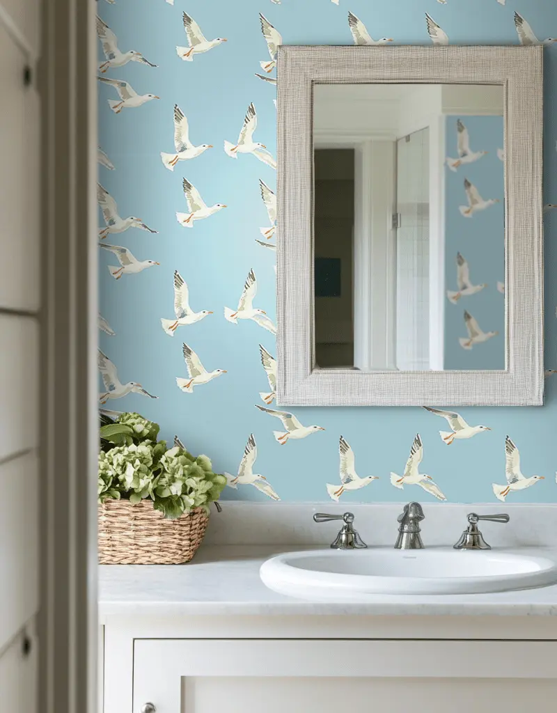 Papel tapiz Gaviotas Blancas Fondo Azul
