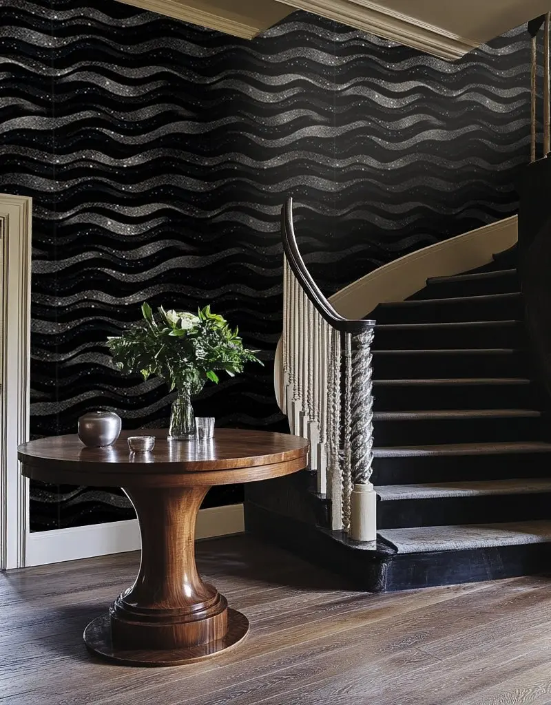 Papel tapiz Ondas Negro y Plata Visual