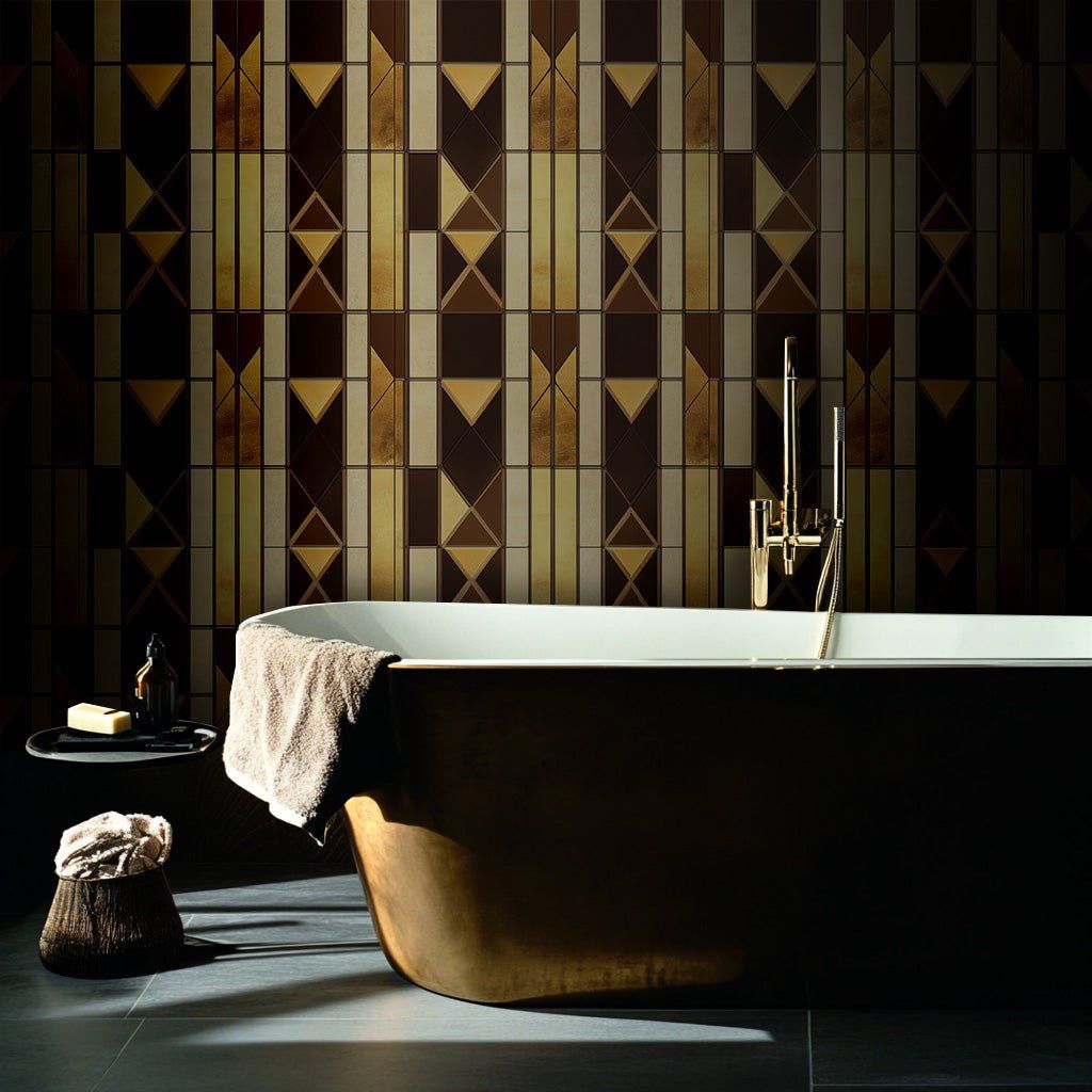 Papel tapiz Geometría Art Déco Café y Oro
