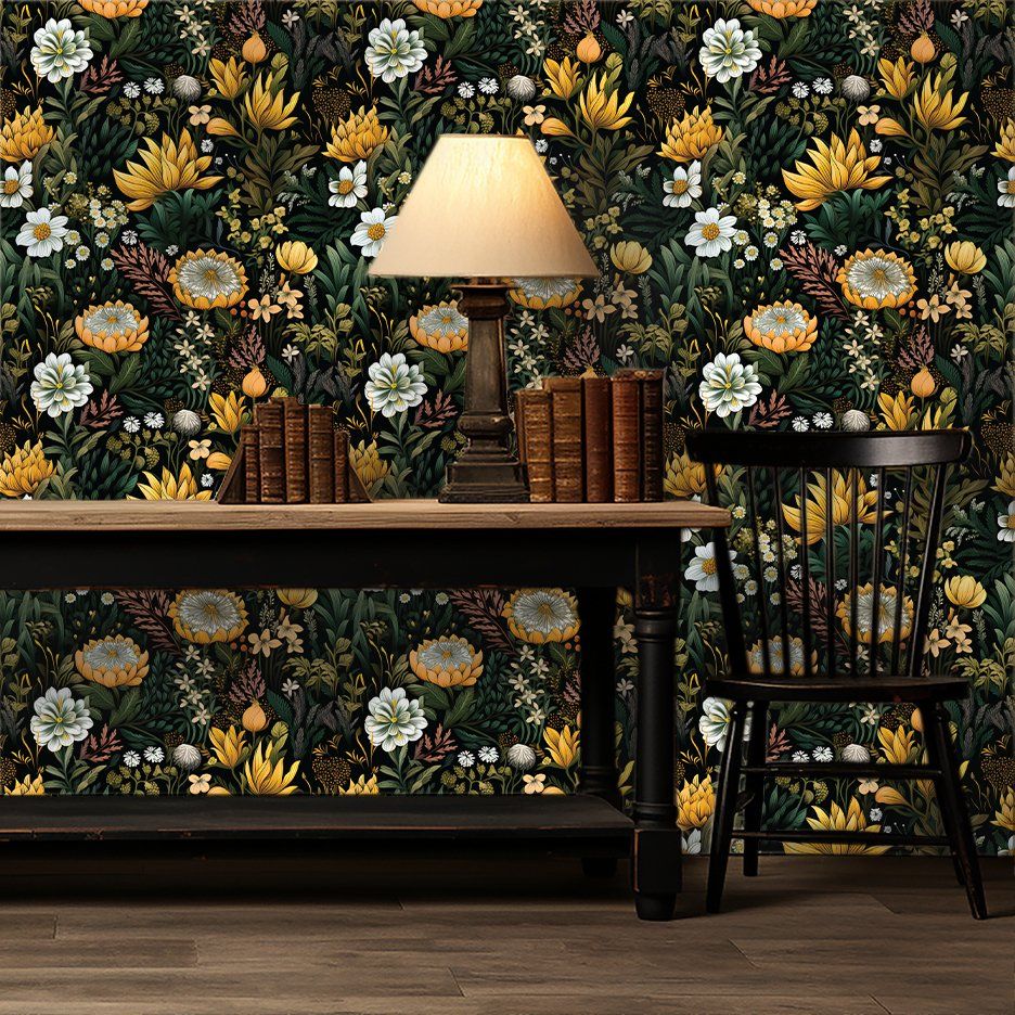 Papel tapiz Jardín Amarillo Fondo Oscuro