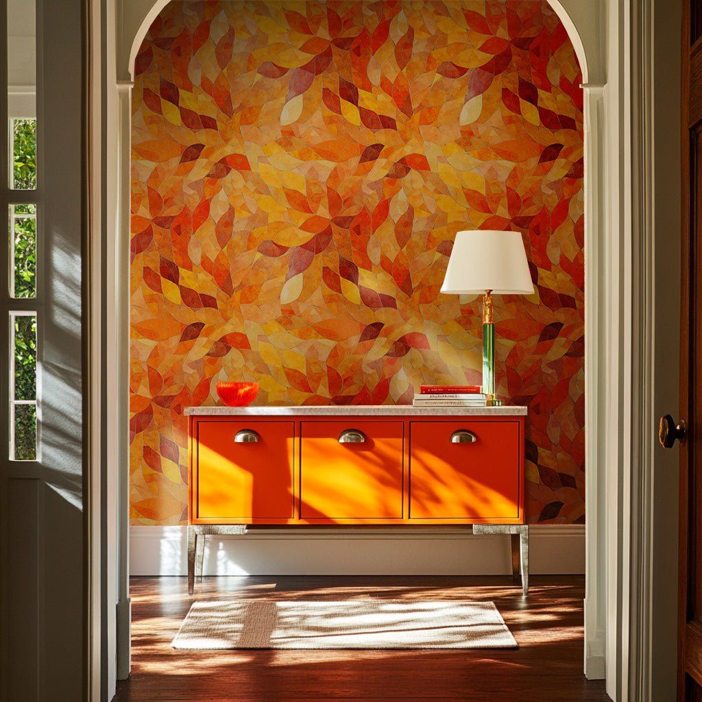 Papel tapiz Hojas Naranja Ocre y Terracota