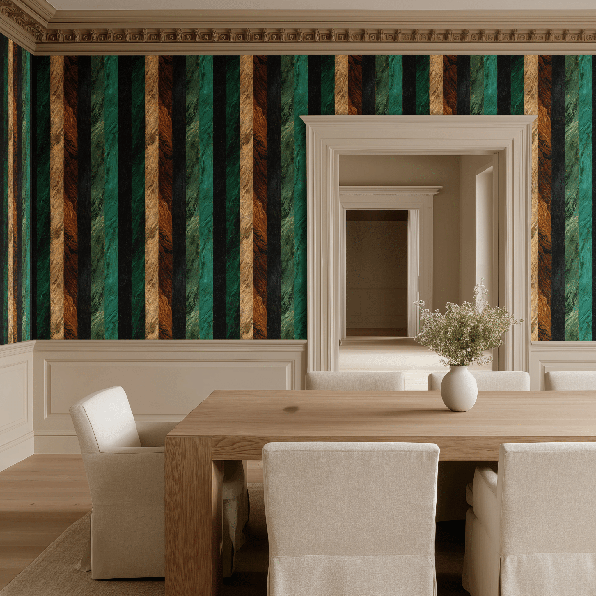 Papel tapiz Rayas Verde Ocre y Negro