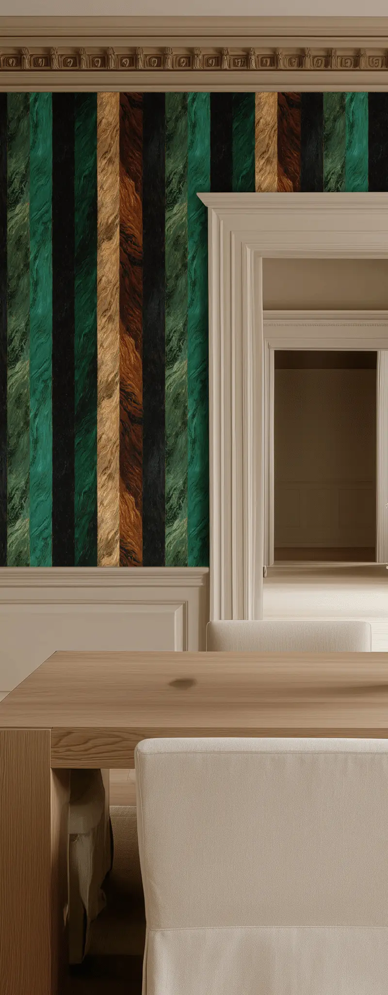 Papel tapiz Rayas Verde Ocre y Negro