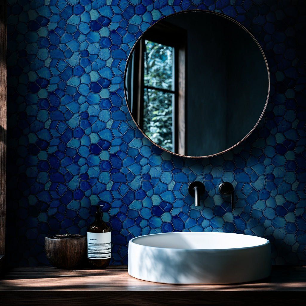 Papel tapiz Mosaico Azul Efecto Cerámica
