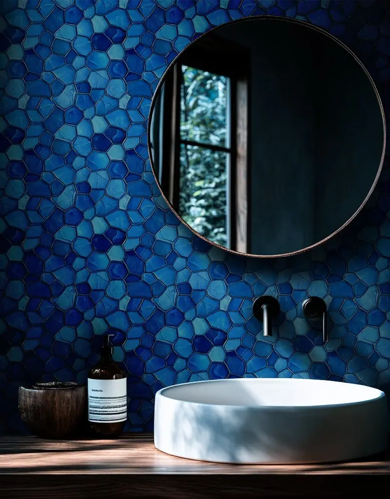 Papel tapiz Mosaico Azul Efecto Cerámica
