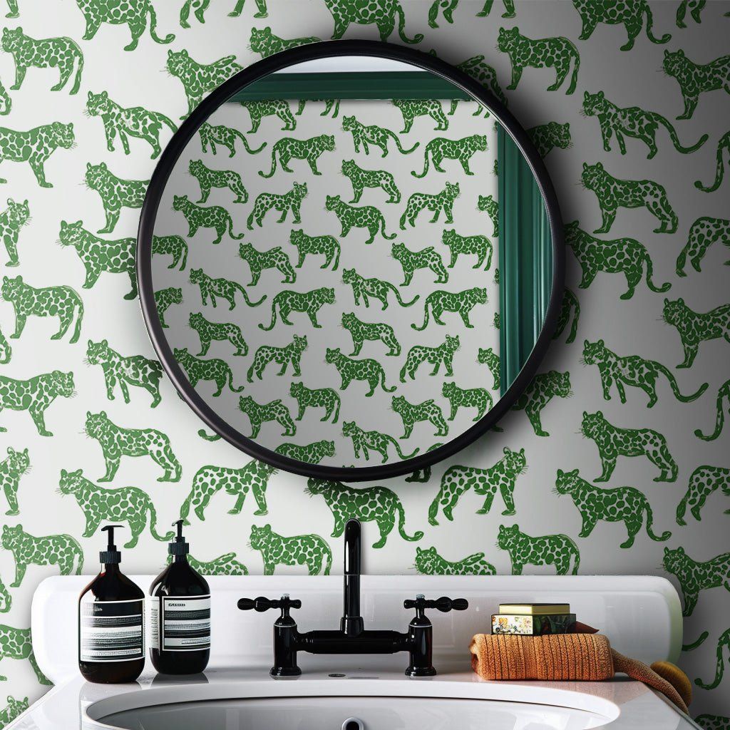 Papel tapiz Felinos Verdes Fondo Blanco