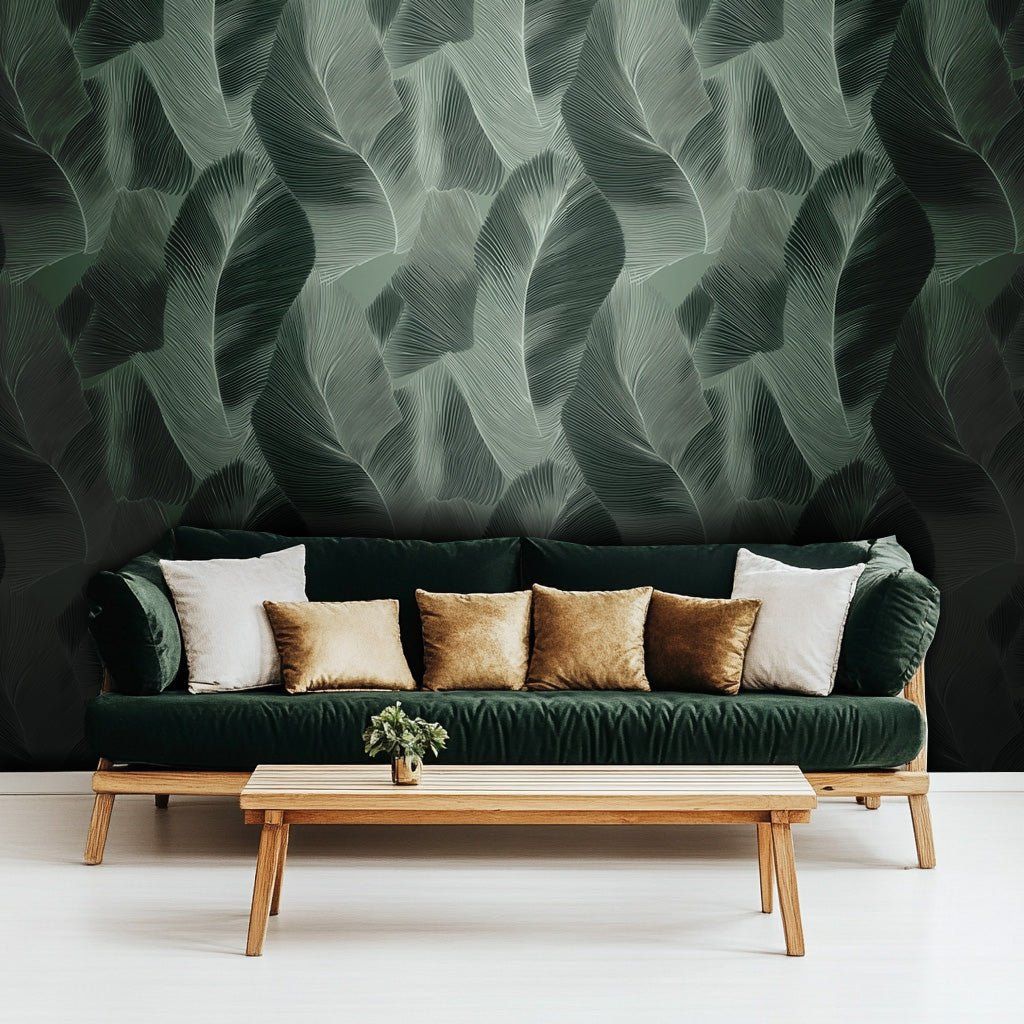 Papel tapiz Hojas de Líneas Verde Salvia