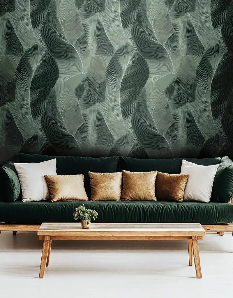 Papel tapiz Hojas de Líneas Verde Salvia