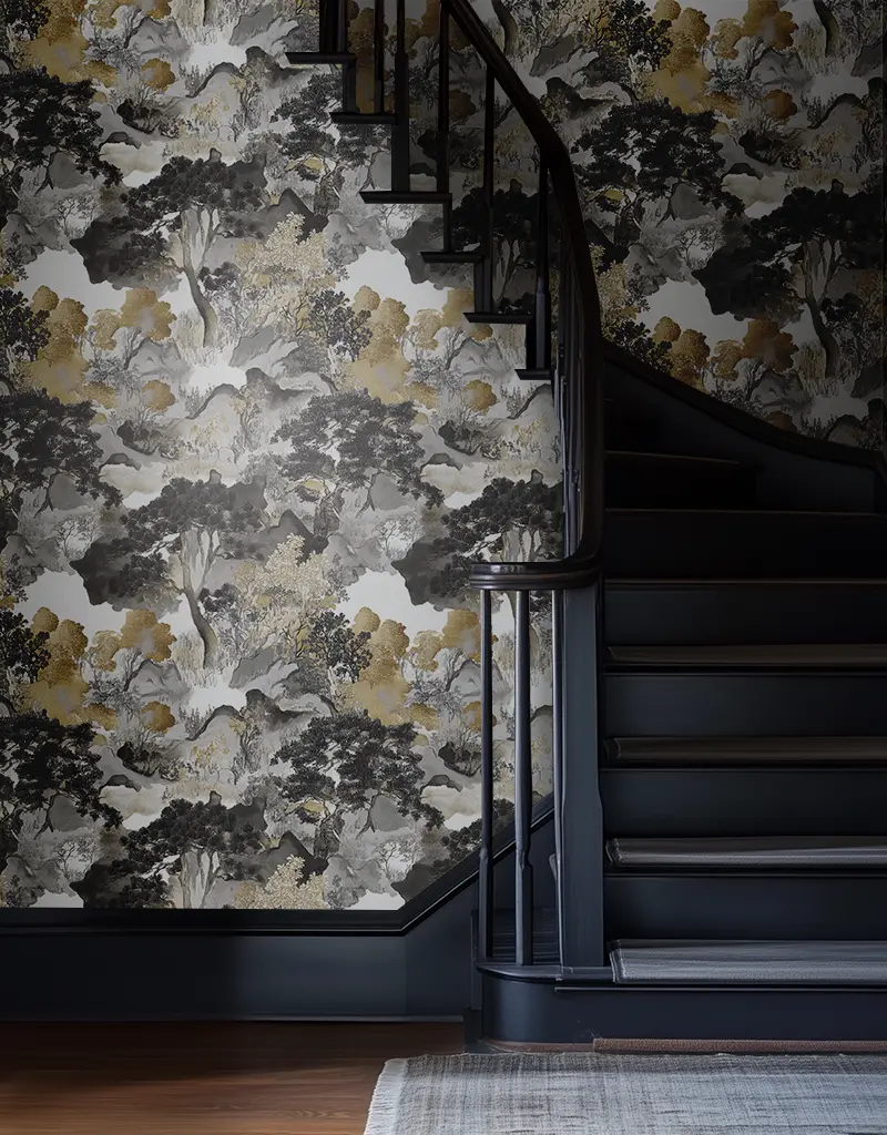 Papel tapiz Bosque Oriental Gris y Ocre