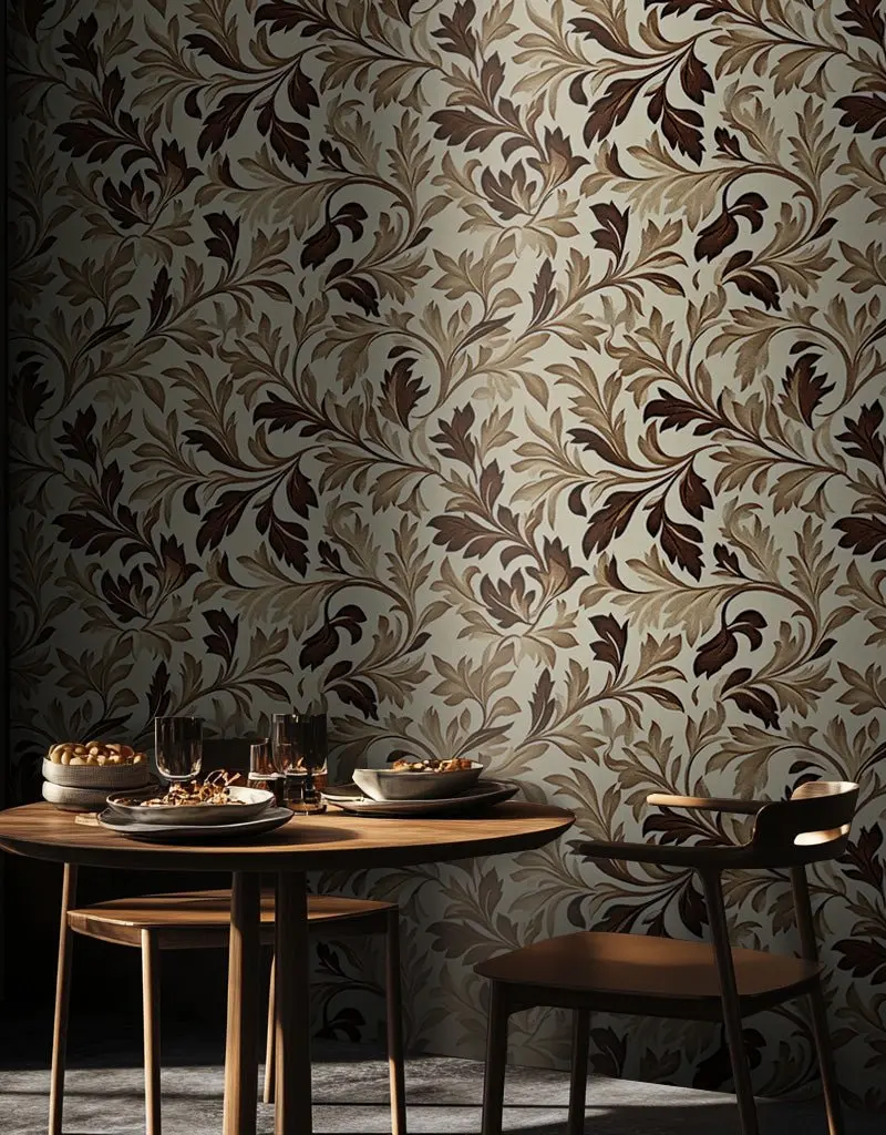 Papel tapiz Hojas Clásicas Café y Arena