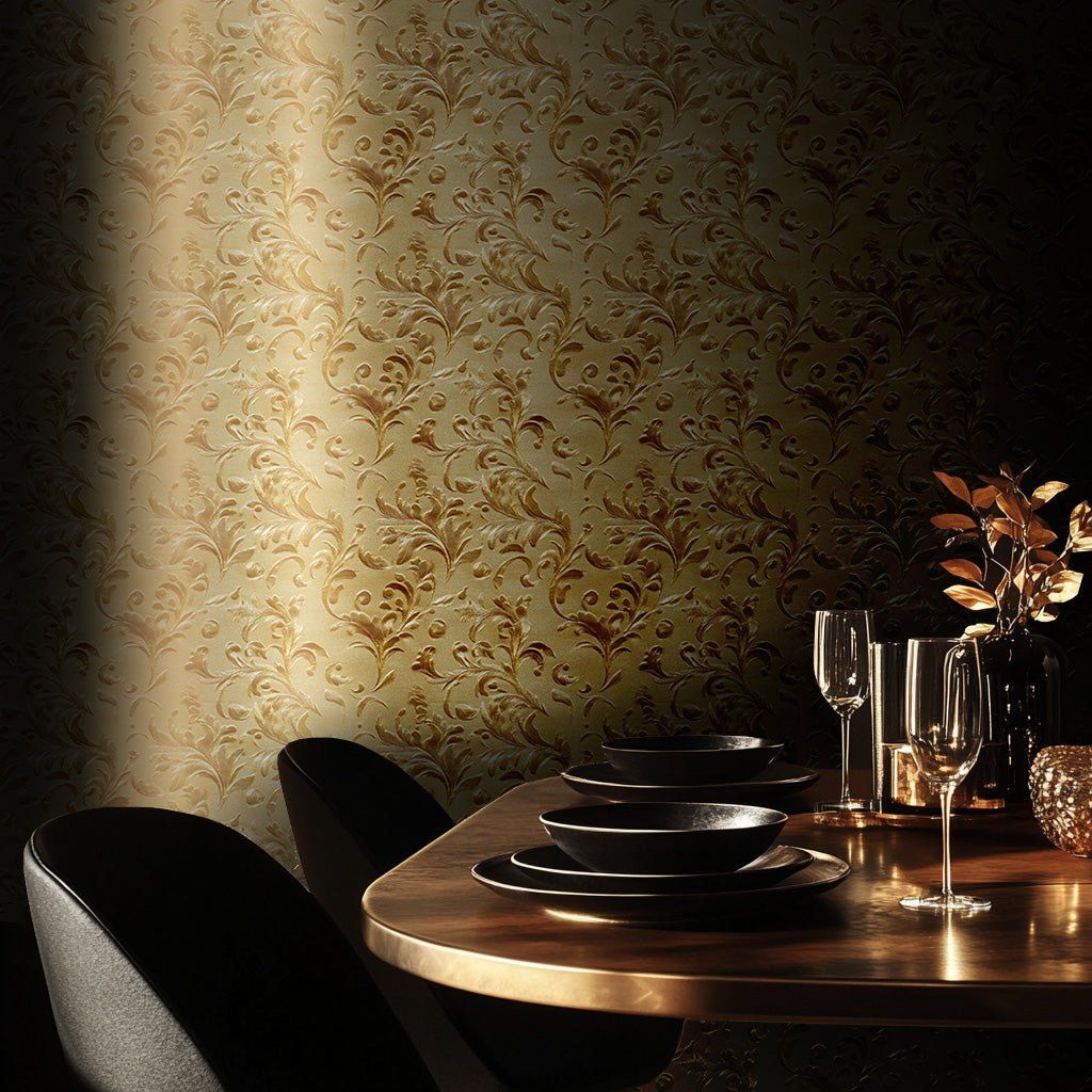 Papel tapiz Hojas Clásicas de Efecto Dorado