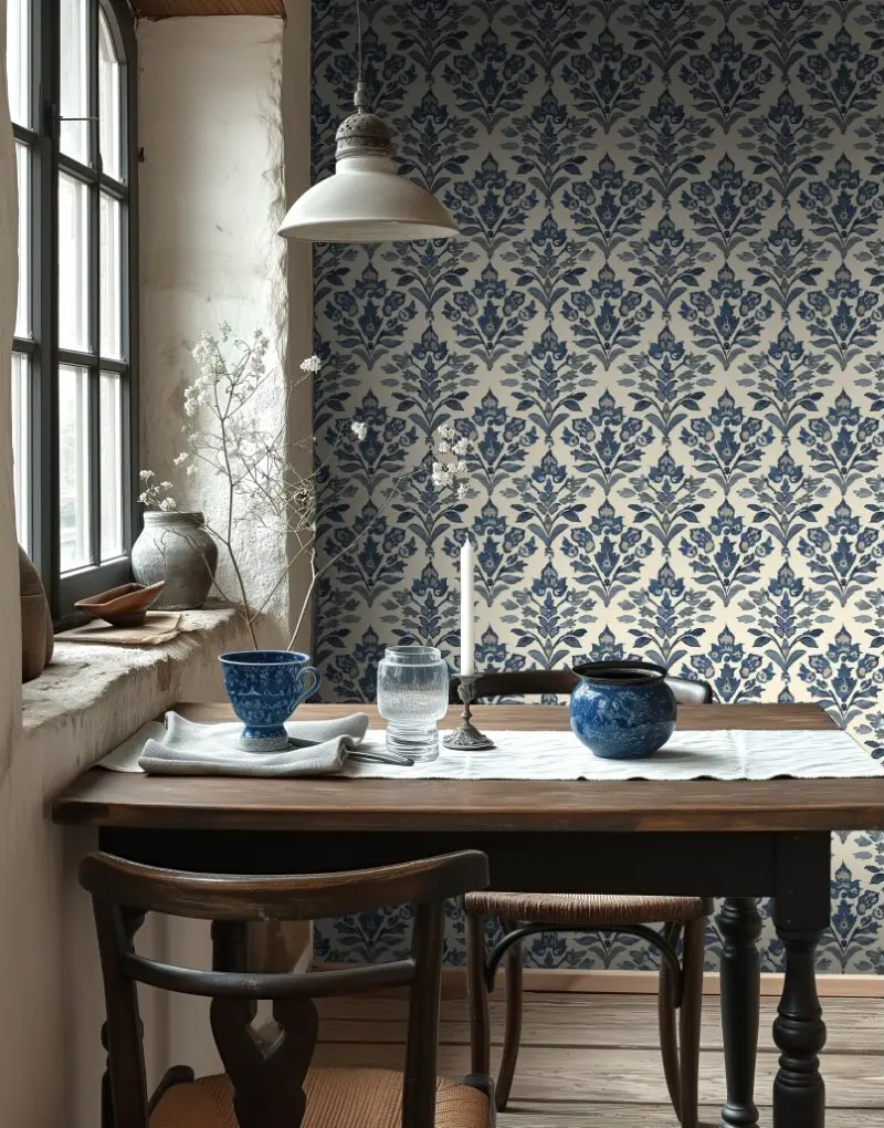 Papel tapiz Flores Azules Ornamentales