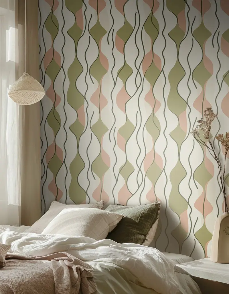 Papel tapiz Ondas Verde y Durazno