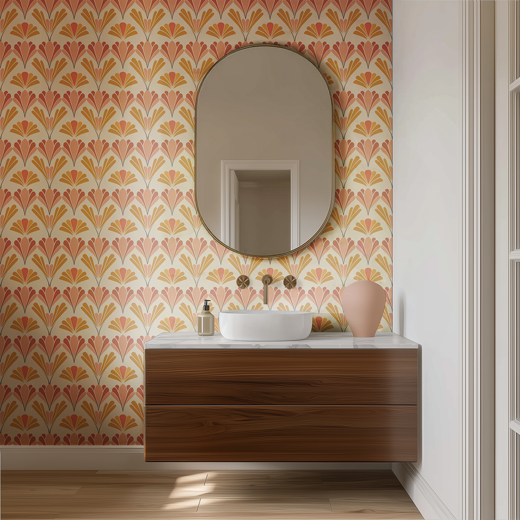 Papel tapiz Abanicos Coral y Ocre