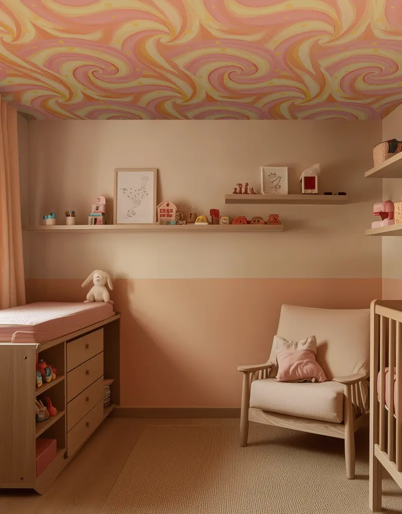 Papel tapiz Ondas Rosa con Estrellas