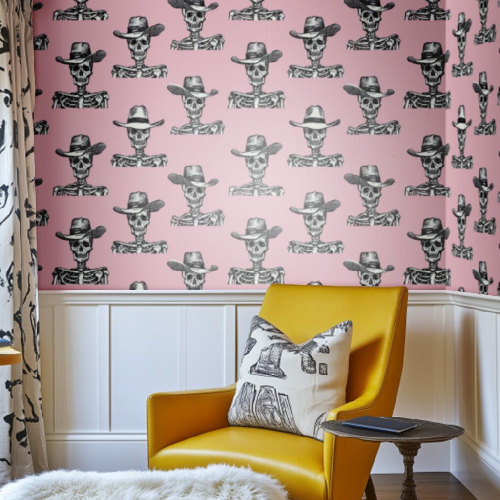 Papel tapiz Calaveras Vaqueras sobre Rosa