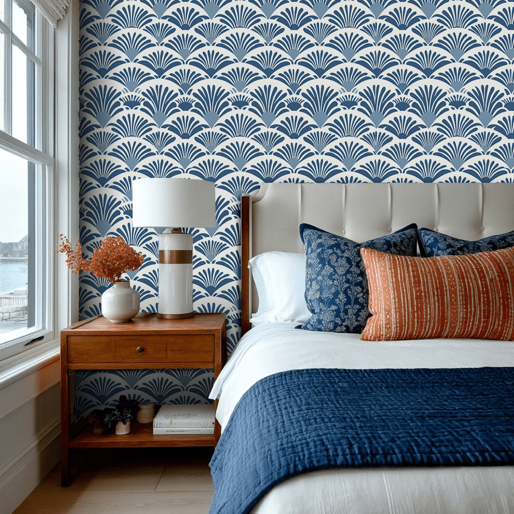 Papel tapiz Abanicos Azules Art Déco