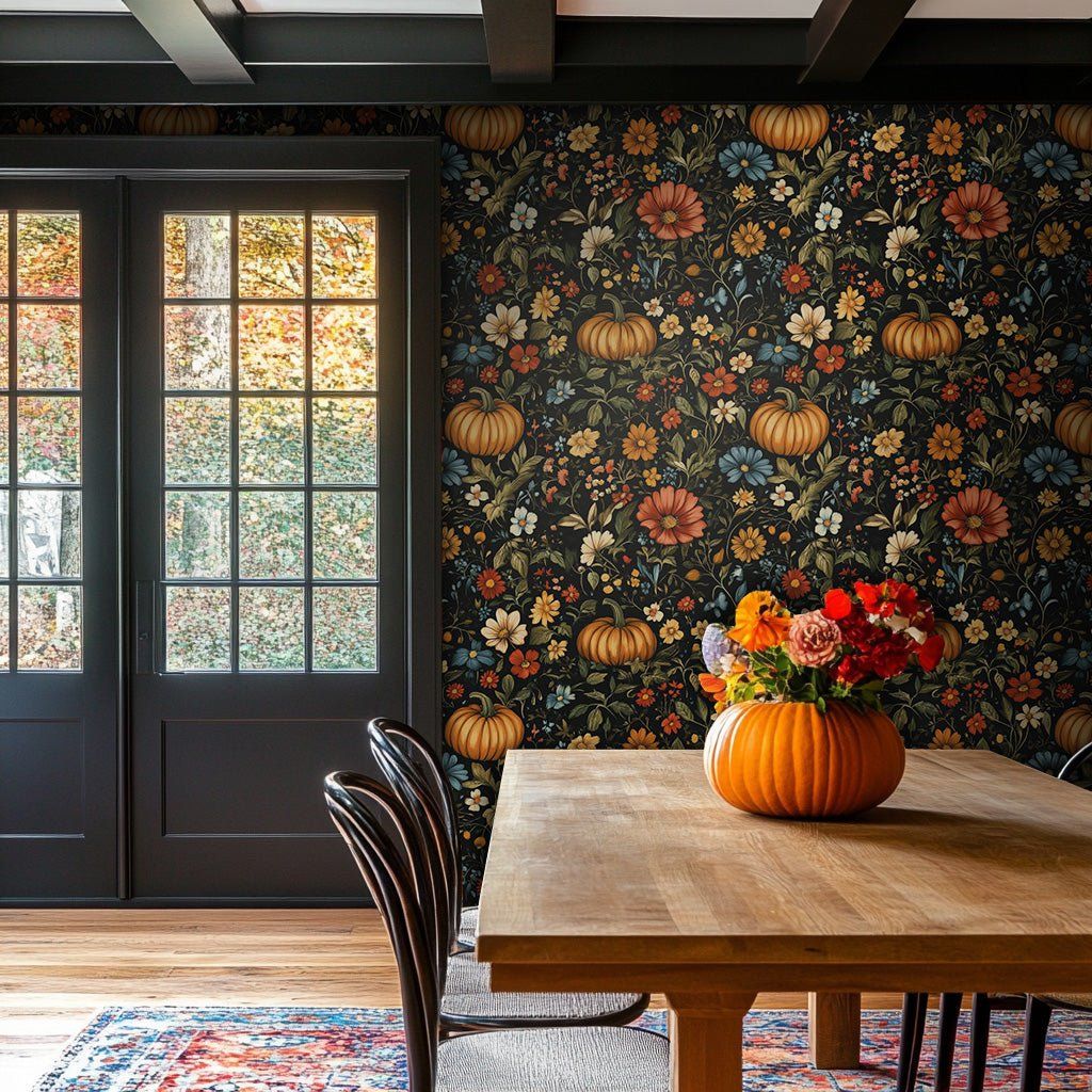 Papel tapiz Calabazas y Flores de Otoño