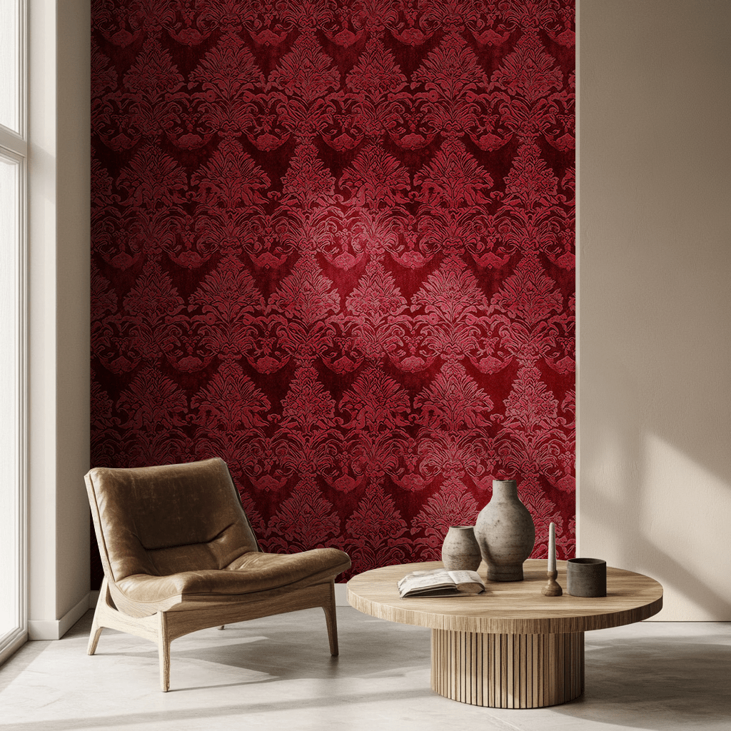 Papel tapiz Damasco Floral Borgoña