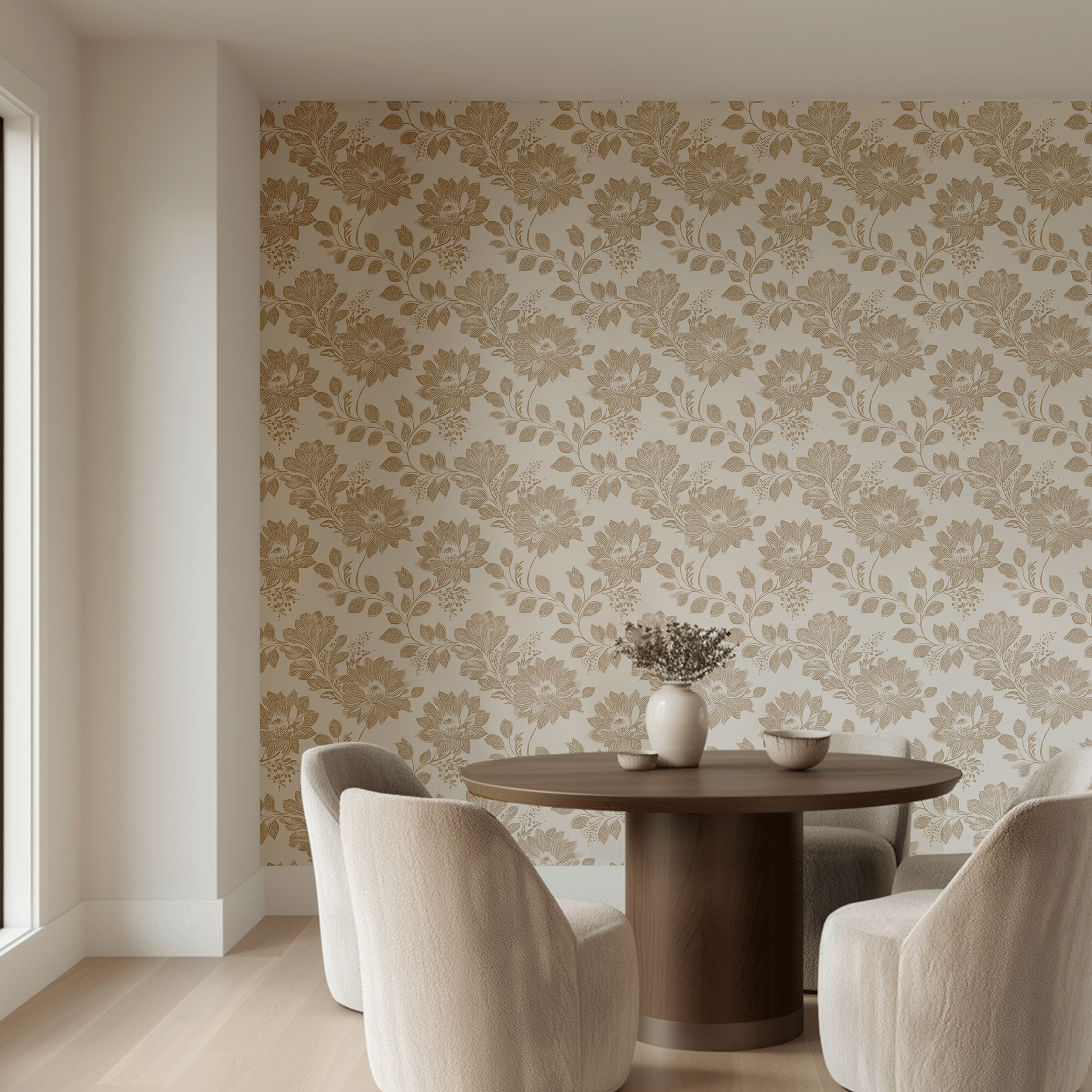 Papel tapiz Flores Grabadas Beige y Crema