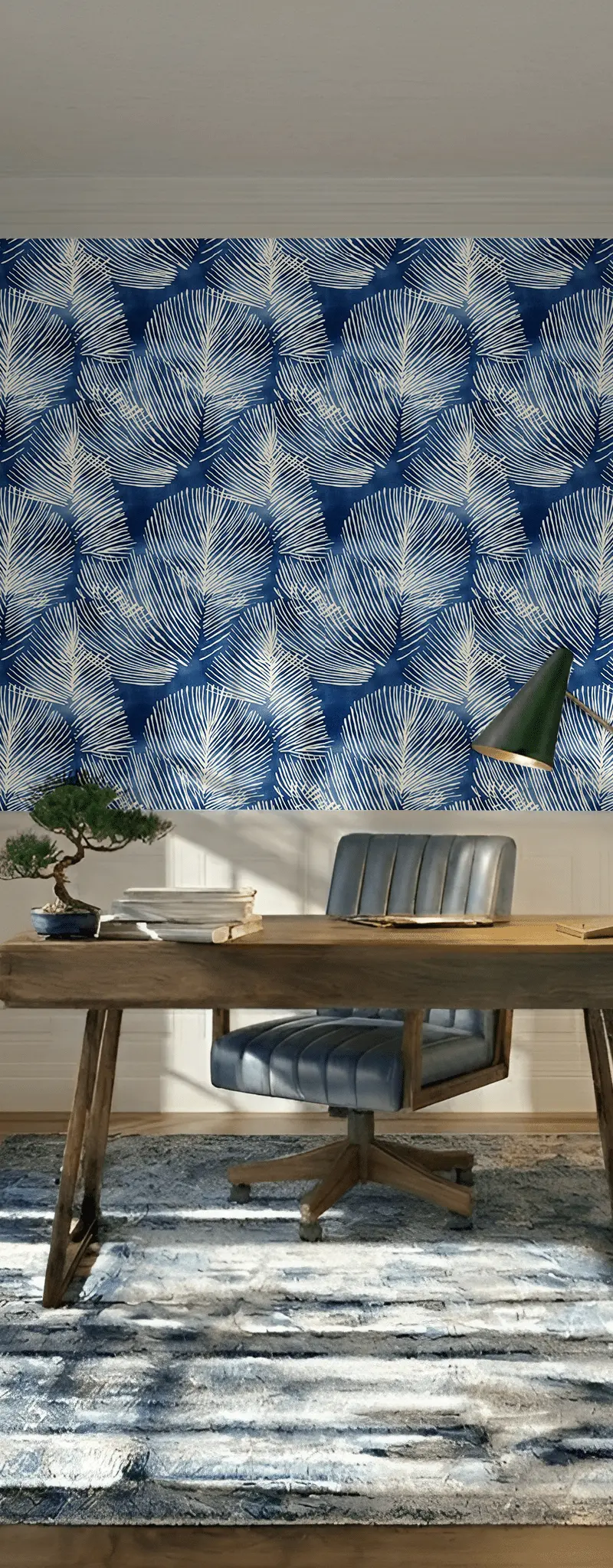 Papel tapiz Hojas Blancas sobre Índigo