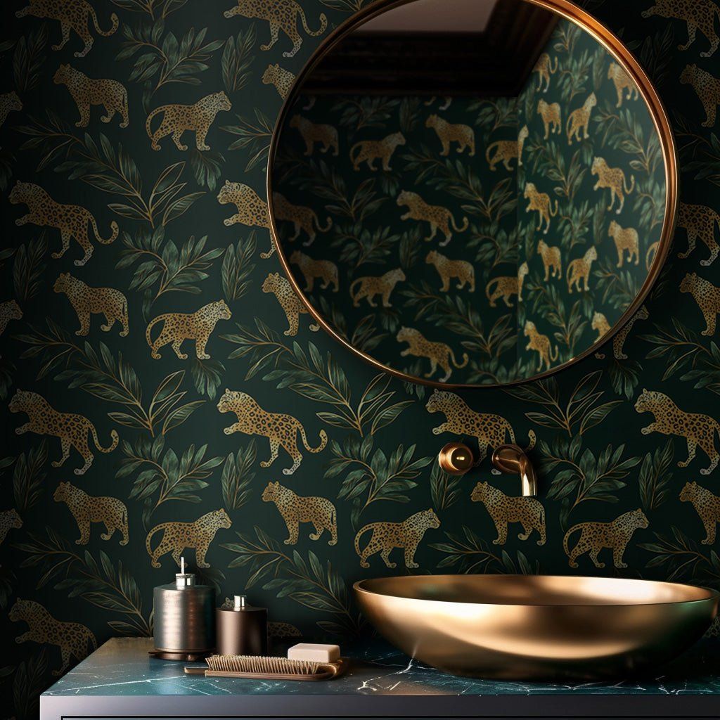 Papel tapiz Felinos Dorados sobre Verde