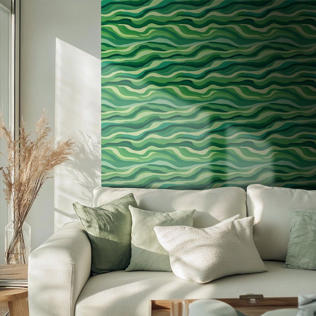 Papel tapiz Ondas en Tonos Verdes