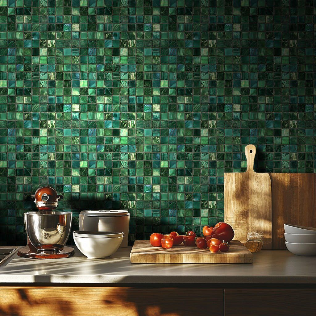 Papel tapiz Mosaico de Efecto Vidrio Verde