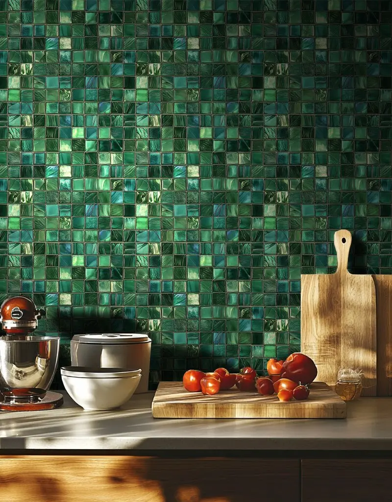 Papel tapiz Mosaico de Efecto Vidrio Verde