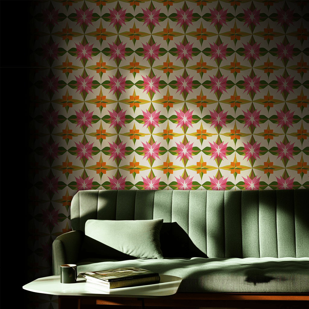 Papel tapiz Flores Geométricas Rosa y Naranja