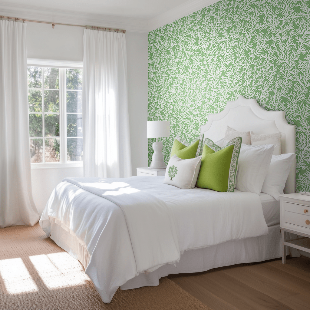 Papel tapiz Ramas Blancas sobre Verde