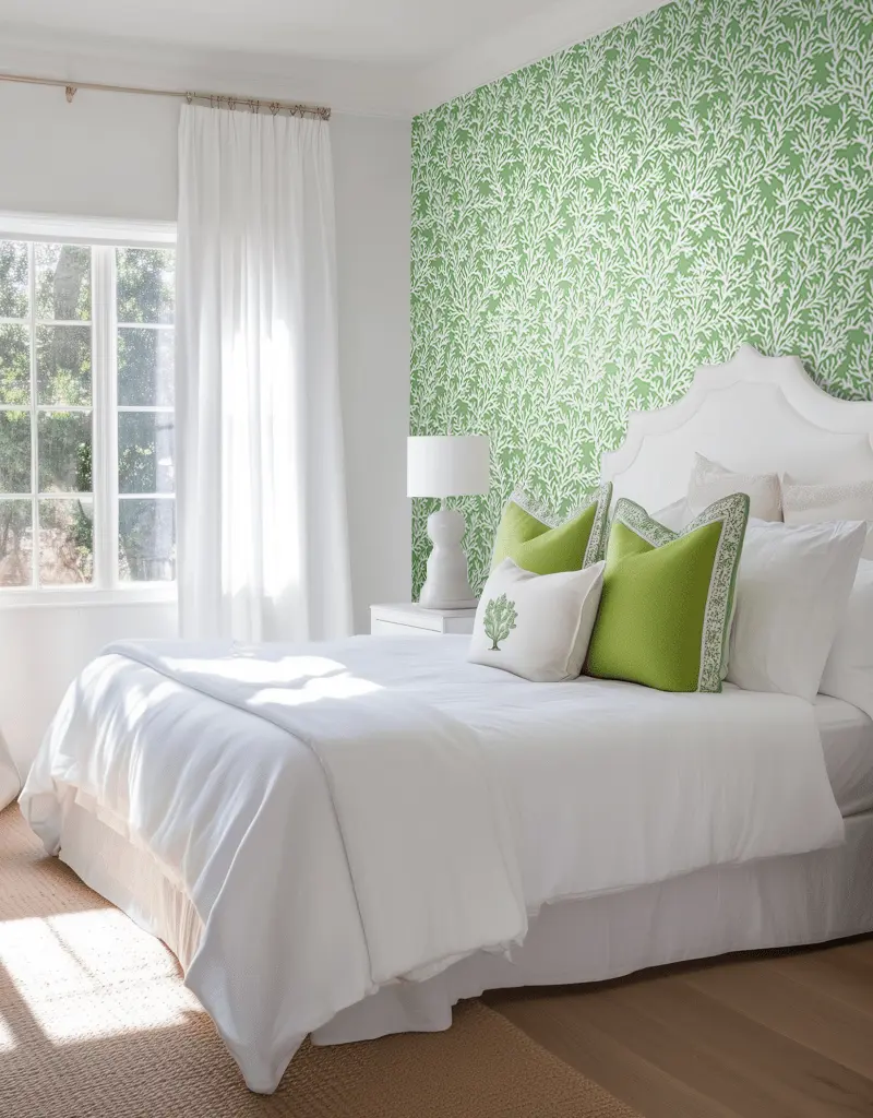 Papel tapiz Ramas Blancas sobre Verde