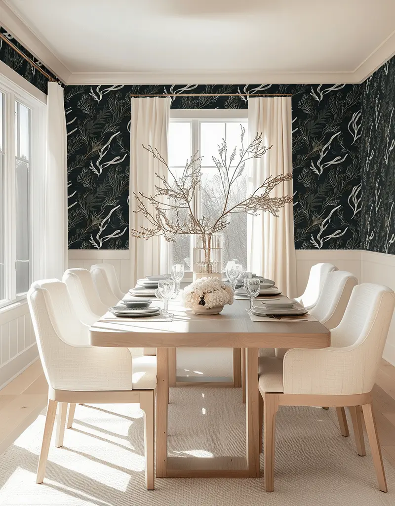 Papel tapiz Algas Marfil sobre Gris Oscuro
