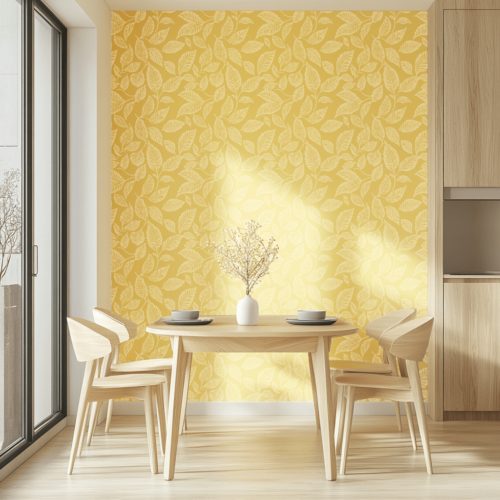 Papel tapiz Hojas Blancas sobre Amarillo
