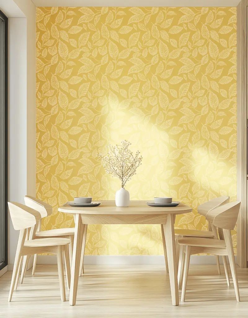 Papel tapiz Hojas Blancas sobre Amarillo