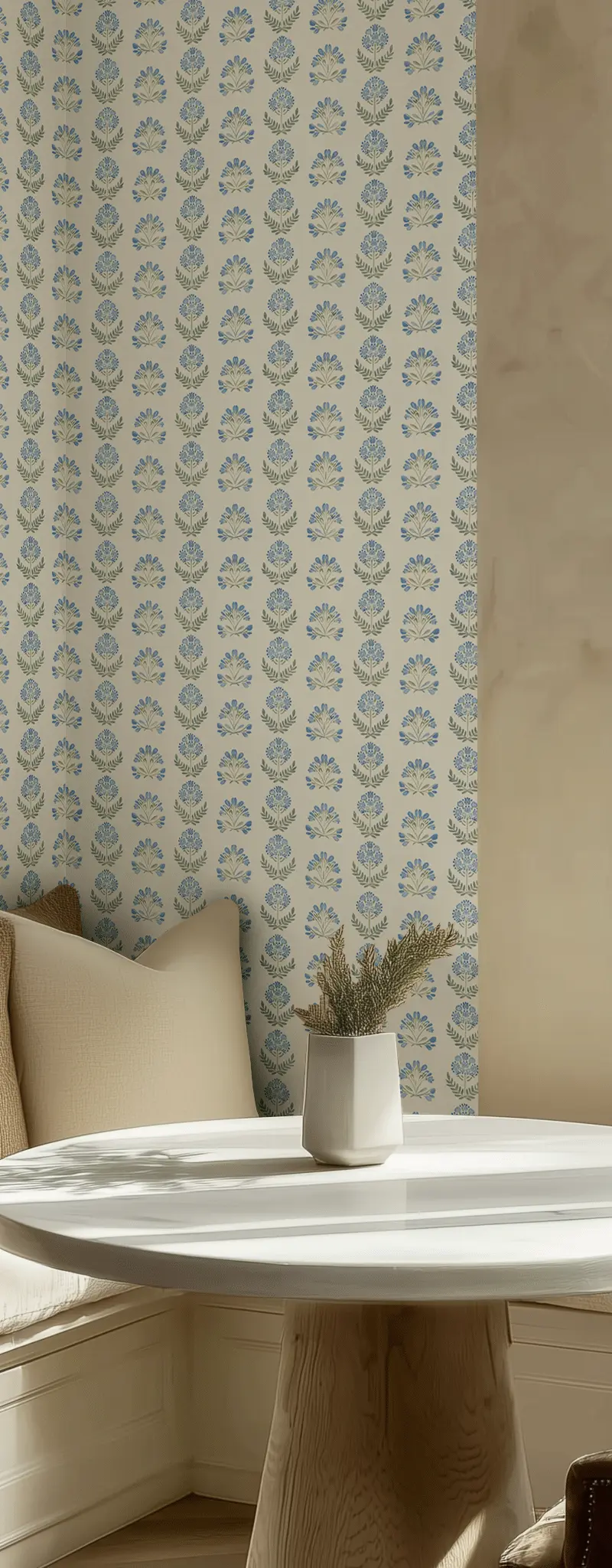 Papel tapiz Ramitos Azules y Verde Salvia
