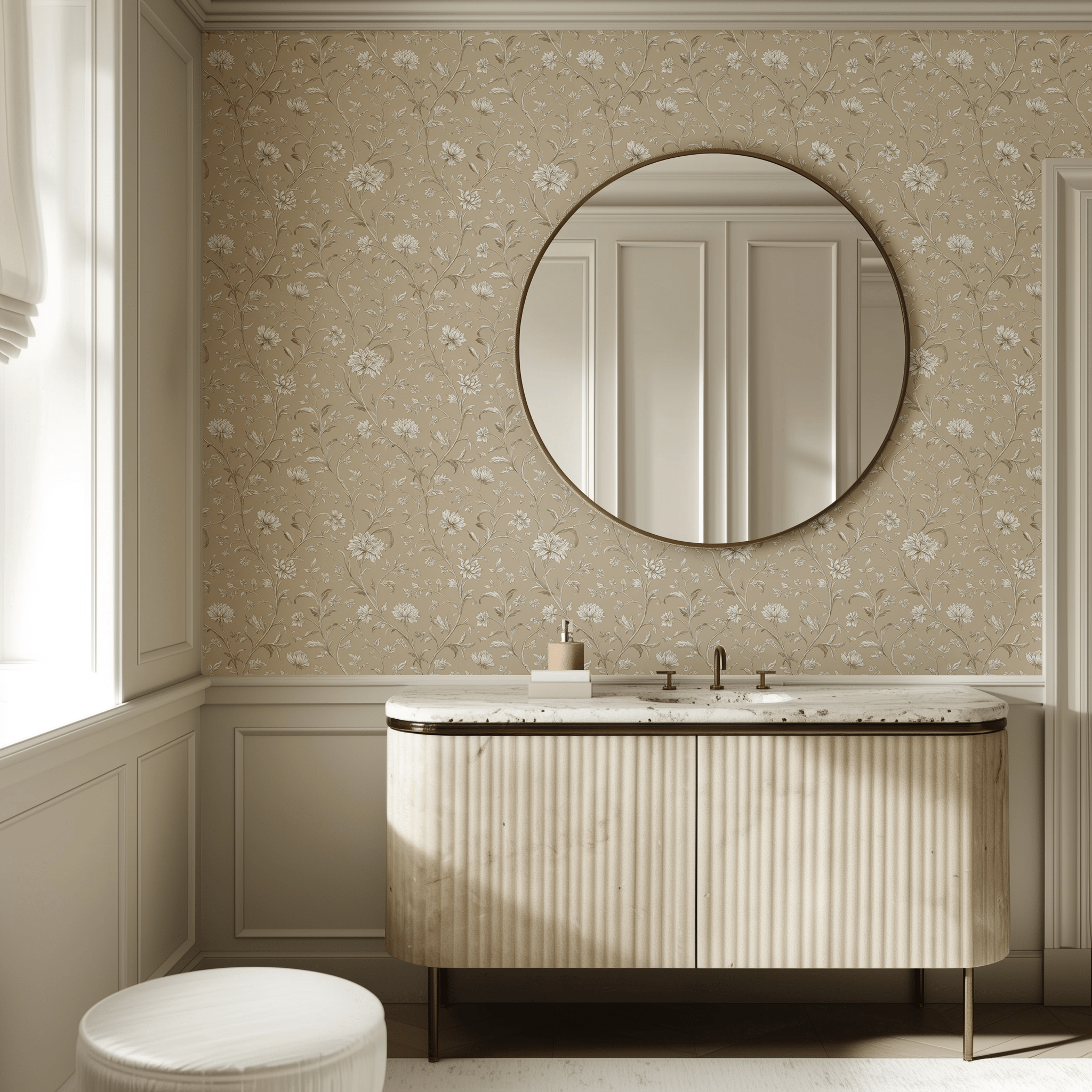 Papel tapiz Flores Marfil sobre Beige