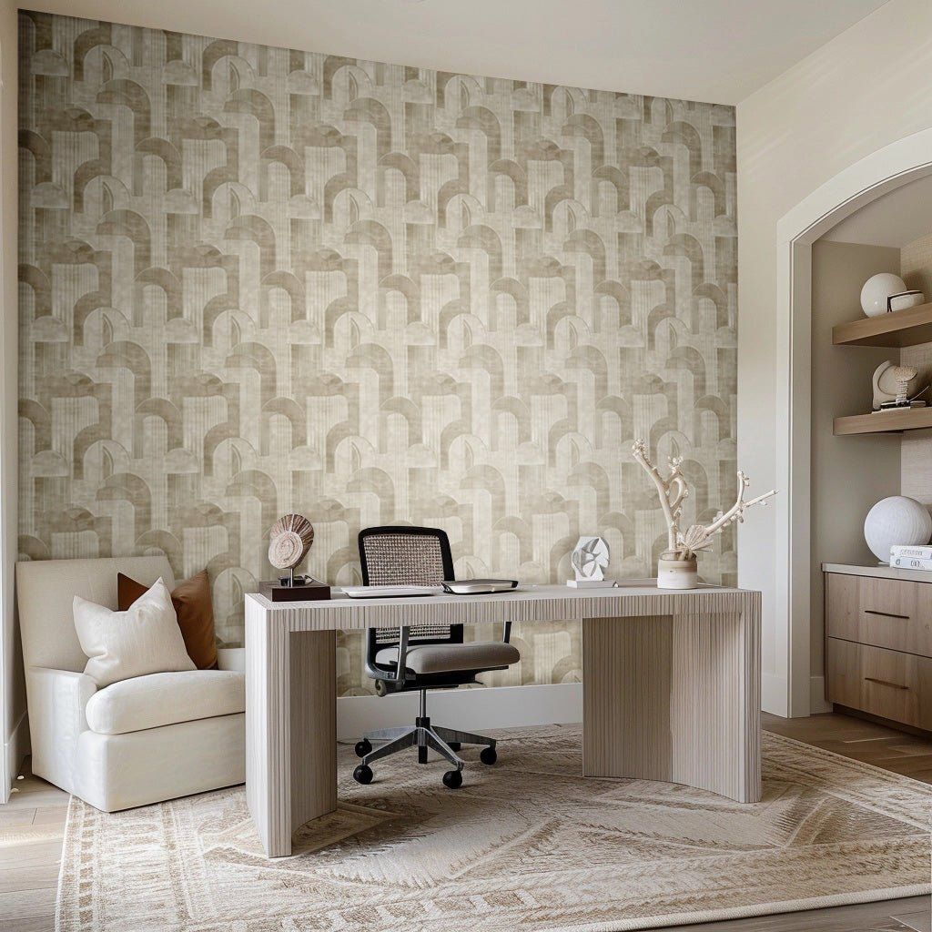 Papel tapiz Arcos Beige de Efecto Textil