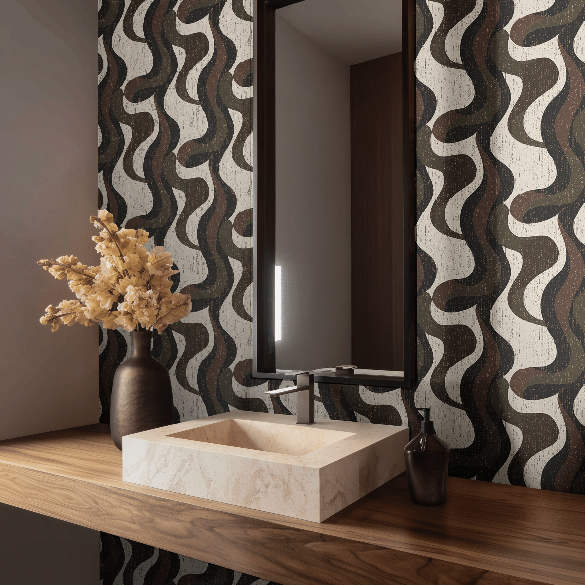 Papel tapiz Ondas Retro Negro y Café