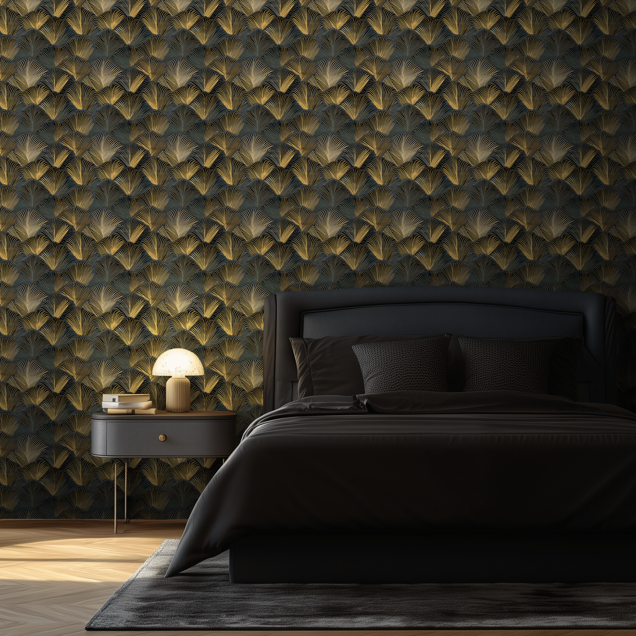 Papel tapiz Abanicos dorados fondo oscuro