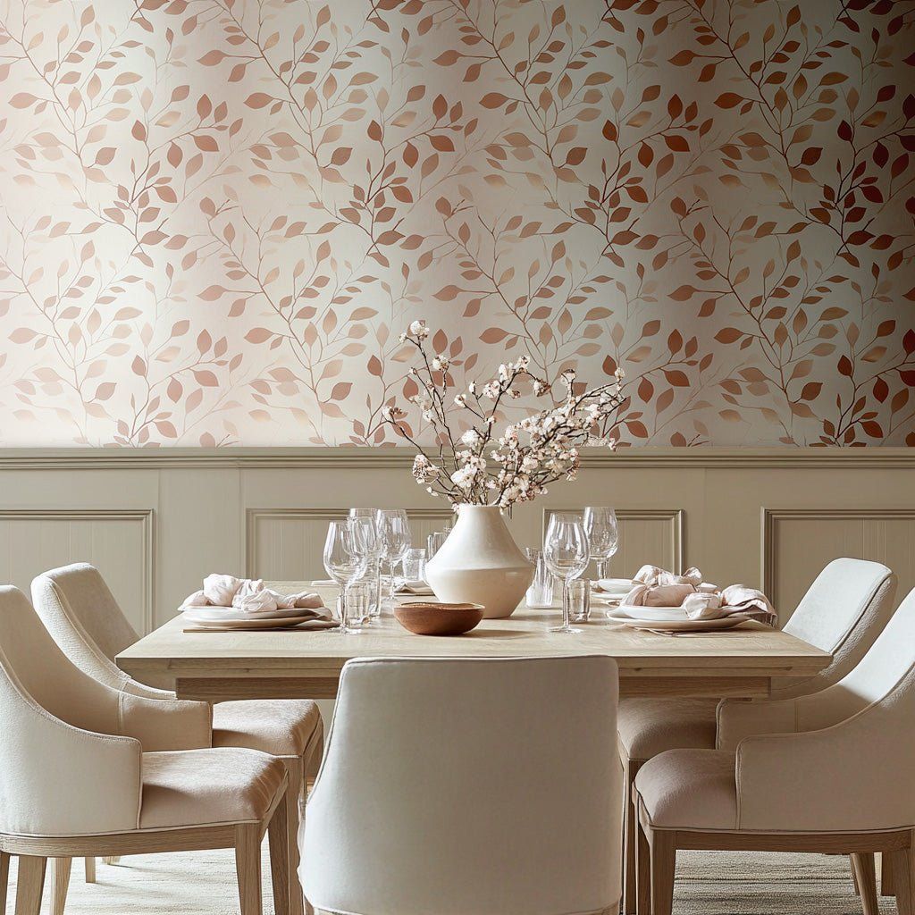 Papel tapiz Ramas suaves rosa sobre crema