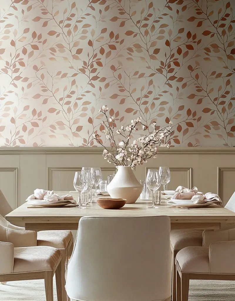 Papel tapiz Ramas suaves rosa sobre crema