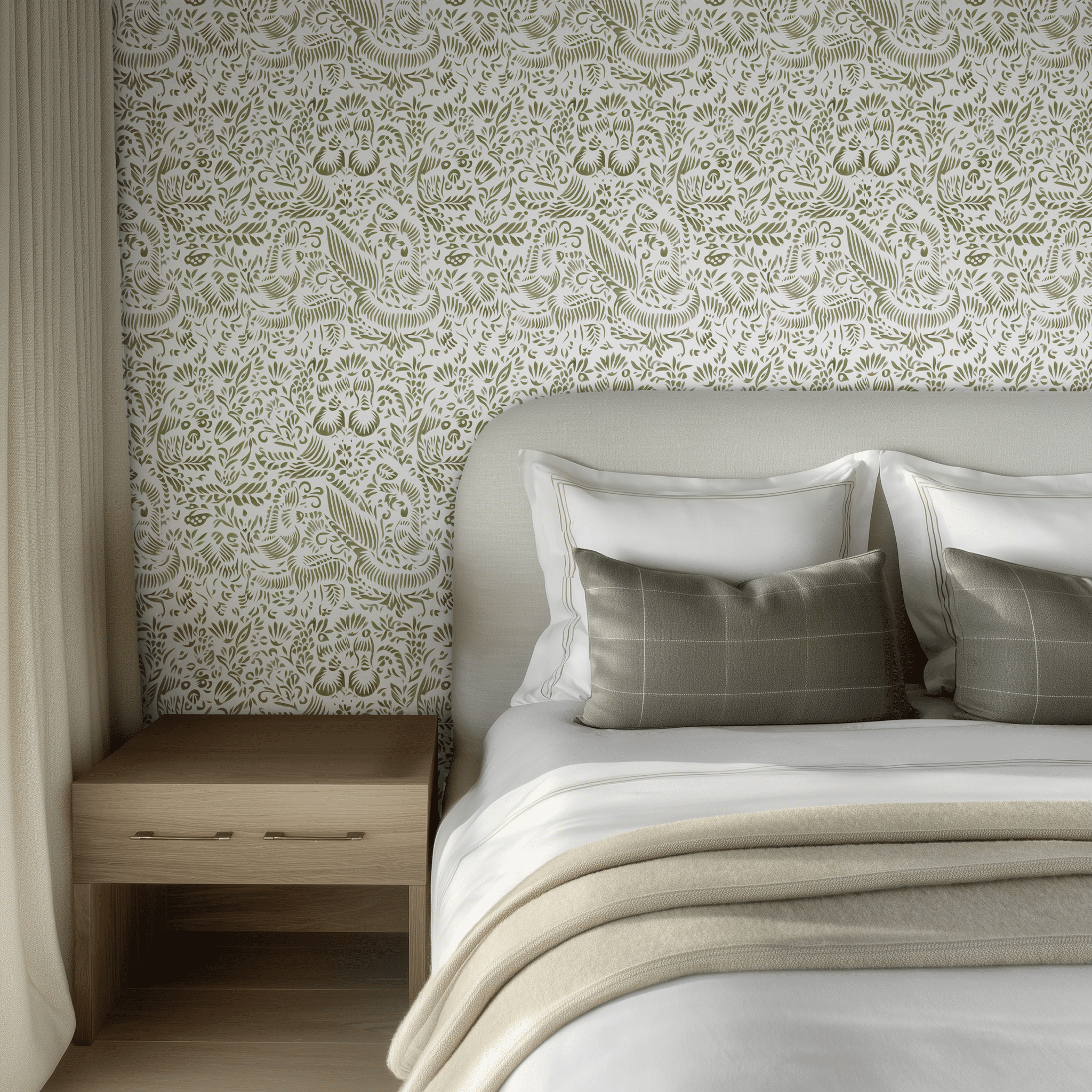 Papel tapiz Follaje ornamental verde oliva