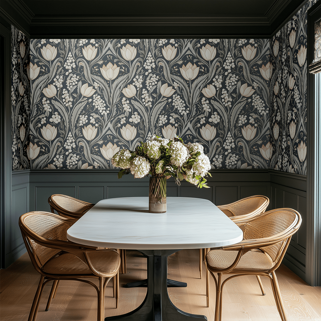 Papel tapiz Tulipanes clásicos sobre gris