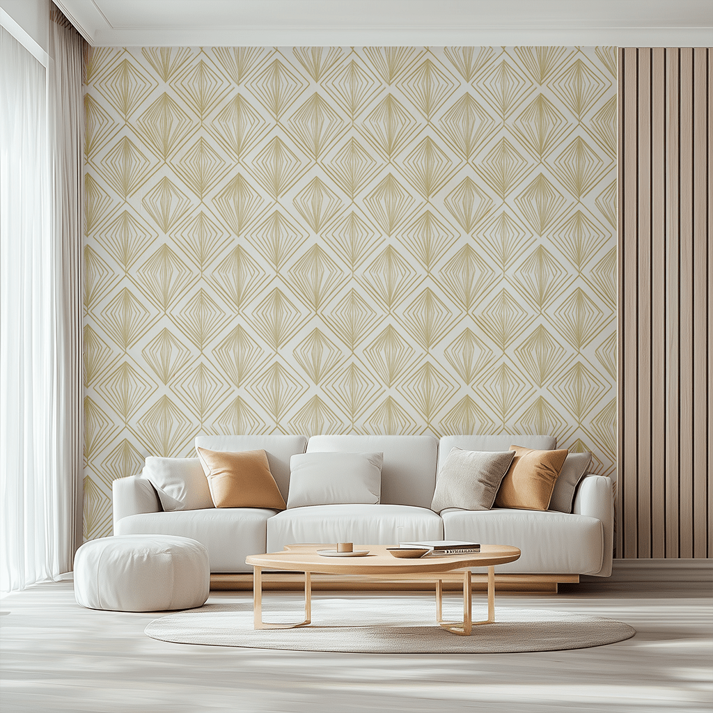 Papel tapiz Rombos lineales efecto dorado